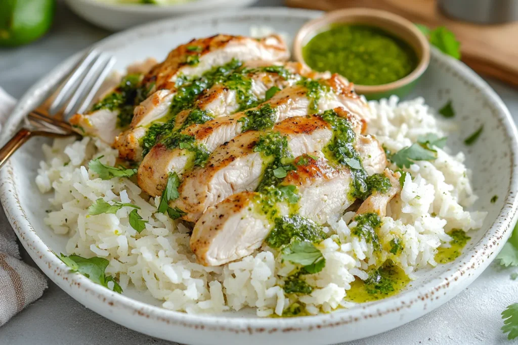 Peruvian Chicken & Rice with Green Sauce