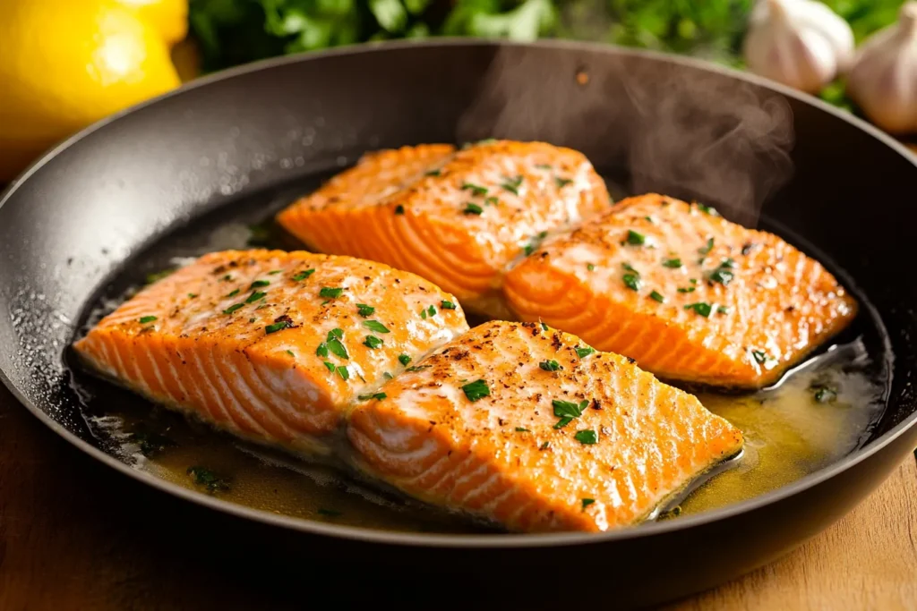 Salmon Piccata smothered in a tangy Lemon Butter Sauce