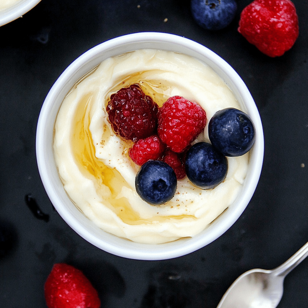Vegan instant pot yogurt topped with berries and maple syrup