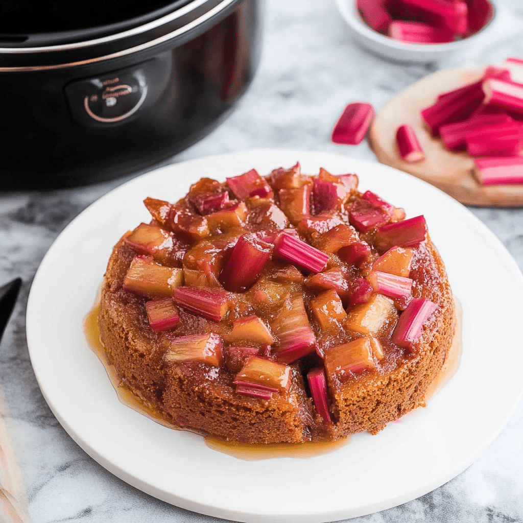 Instant Pot rhubarb cake on a plate