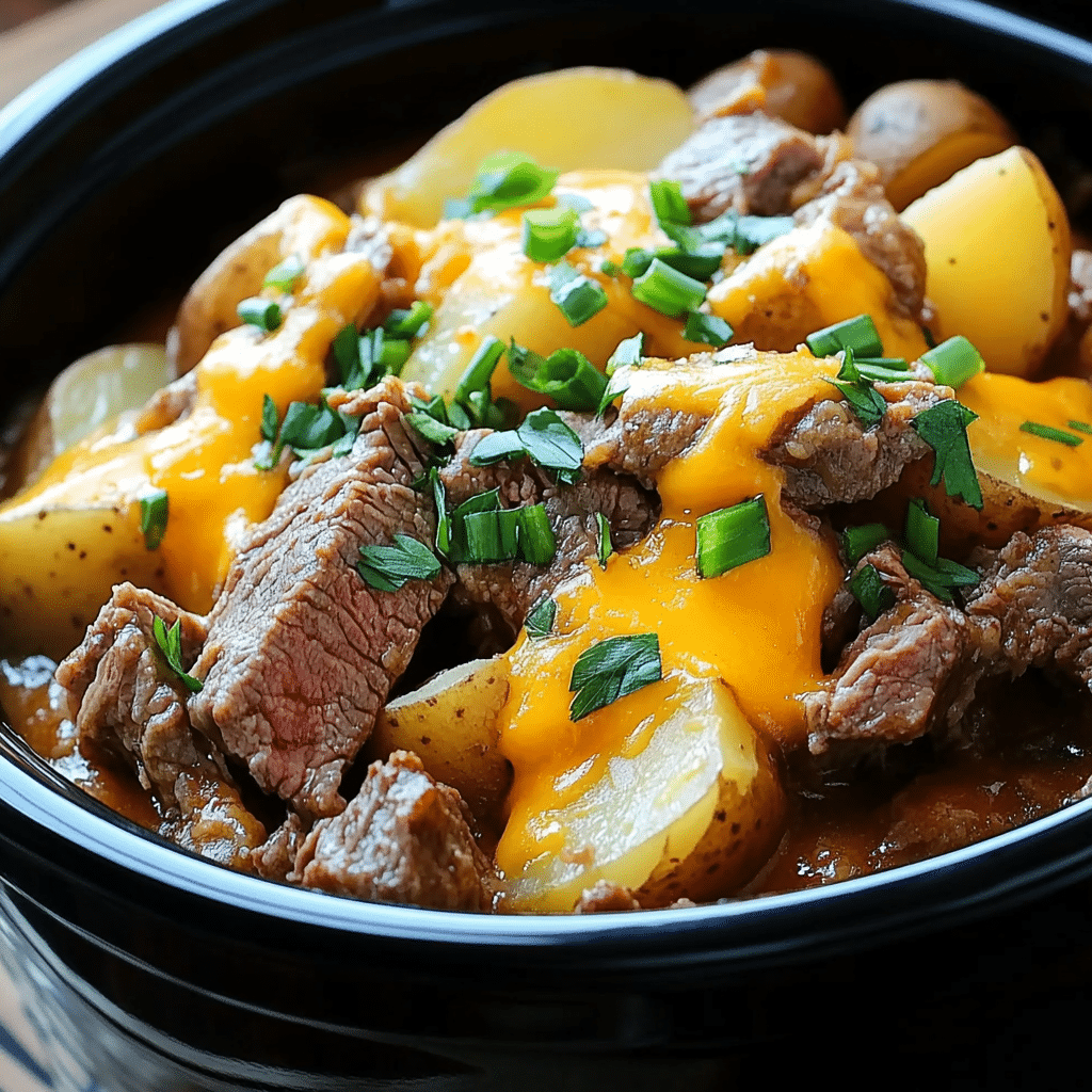 served crockpot steak potato bake	