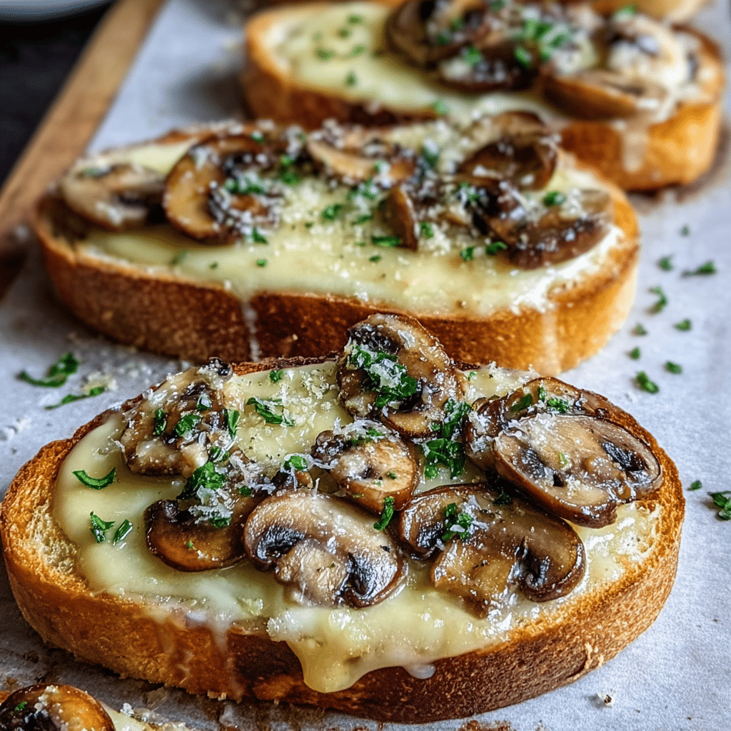 Gourmet cheesy mushroom and garlic toasts