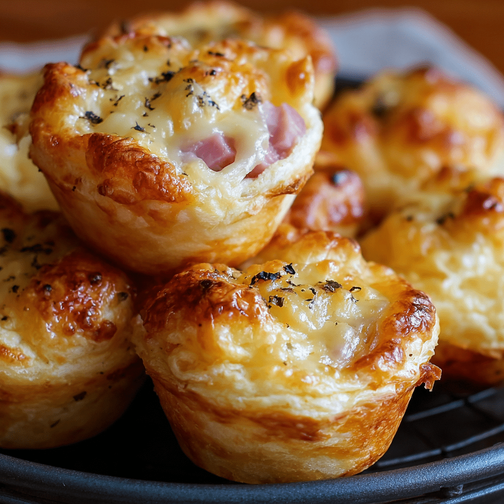 Ham & Gouda Puff Pastry Muffins with Dijon Glaze