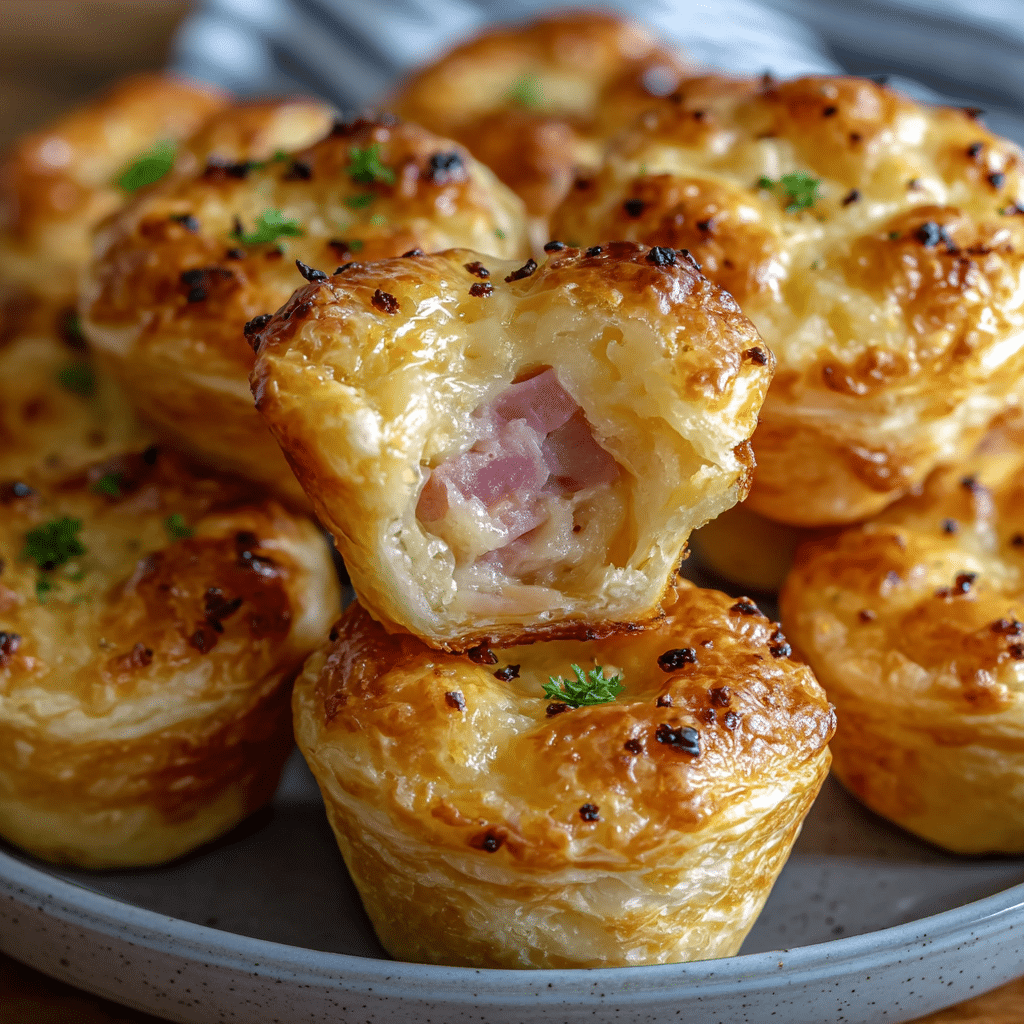 Ham & Gouda Puff Pastry Muffins with Dijon Glaze