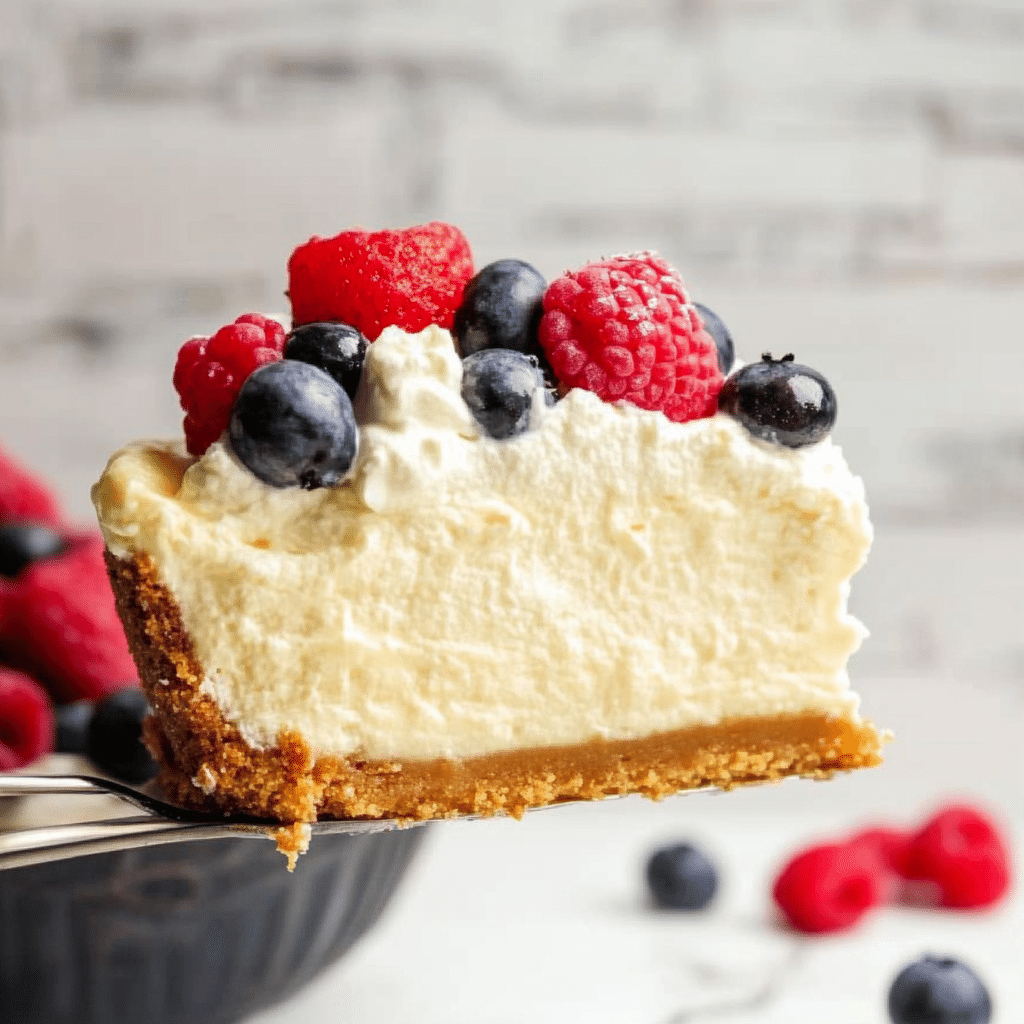 Slice of Instant Pot Cheesecake served