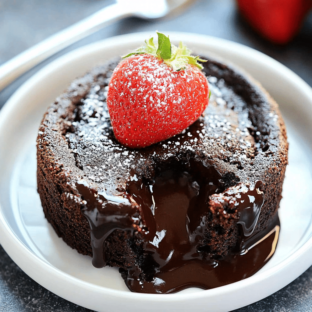 Instant Pot Chocolate Lava Cake served with raspberries and powdered sugar