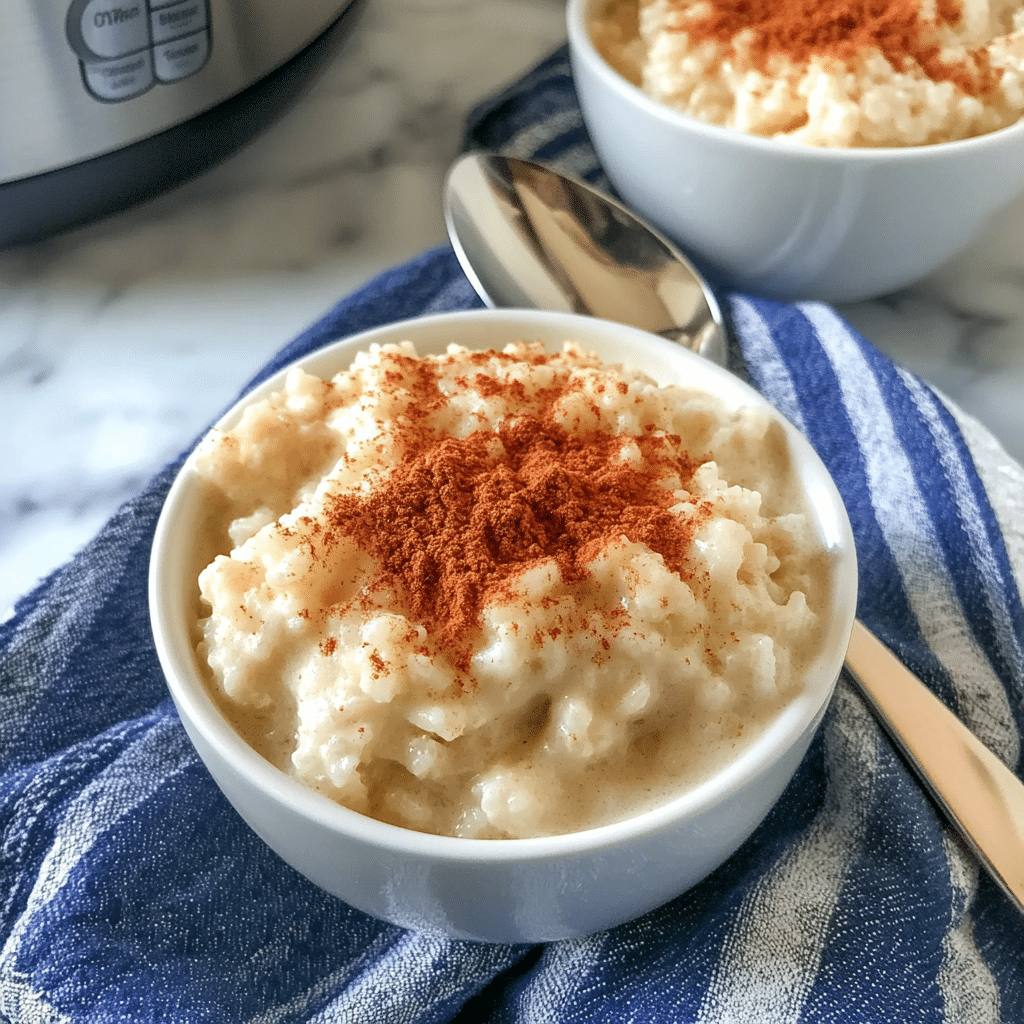 Serving of warm Instant Pot Rice Pudding
