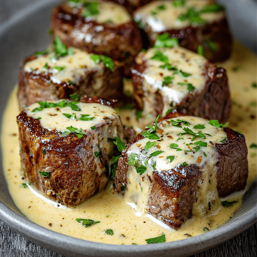 Tender Beef Medallions in Mustard and Cream Sauce
