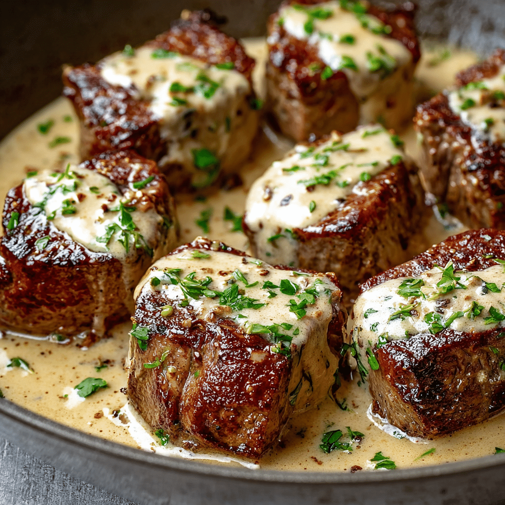 Tender Beef Medallions in Mustard and Cream Sauce