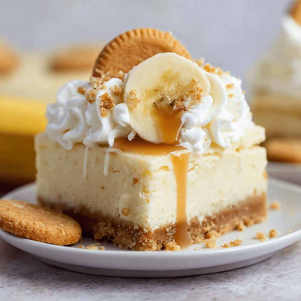 Banana Pudding Cheesecake Bars cooling on rack
