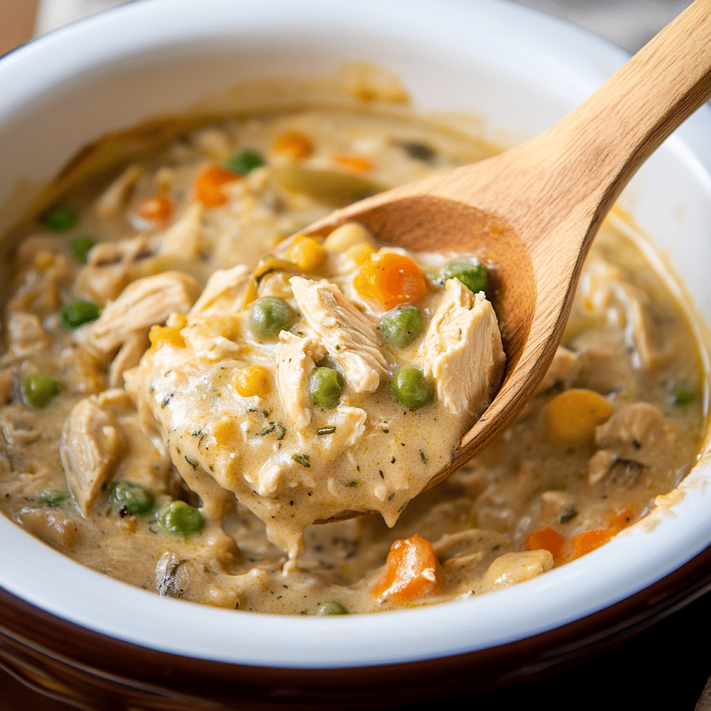 Served best crockpot chicken pot pie with biscuit