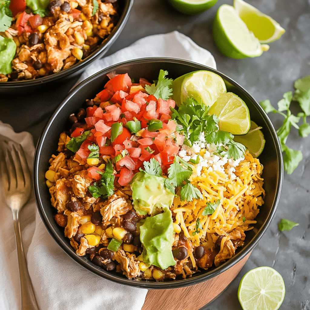 Served chicken burrito bowl Instant Pot recipe