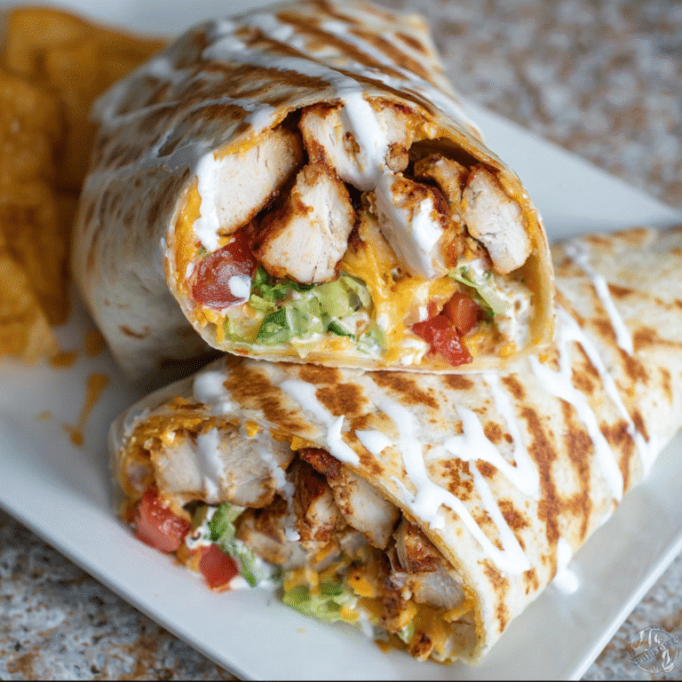 Chipotle Ranch Grilled Chicken Burrito cut open on board