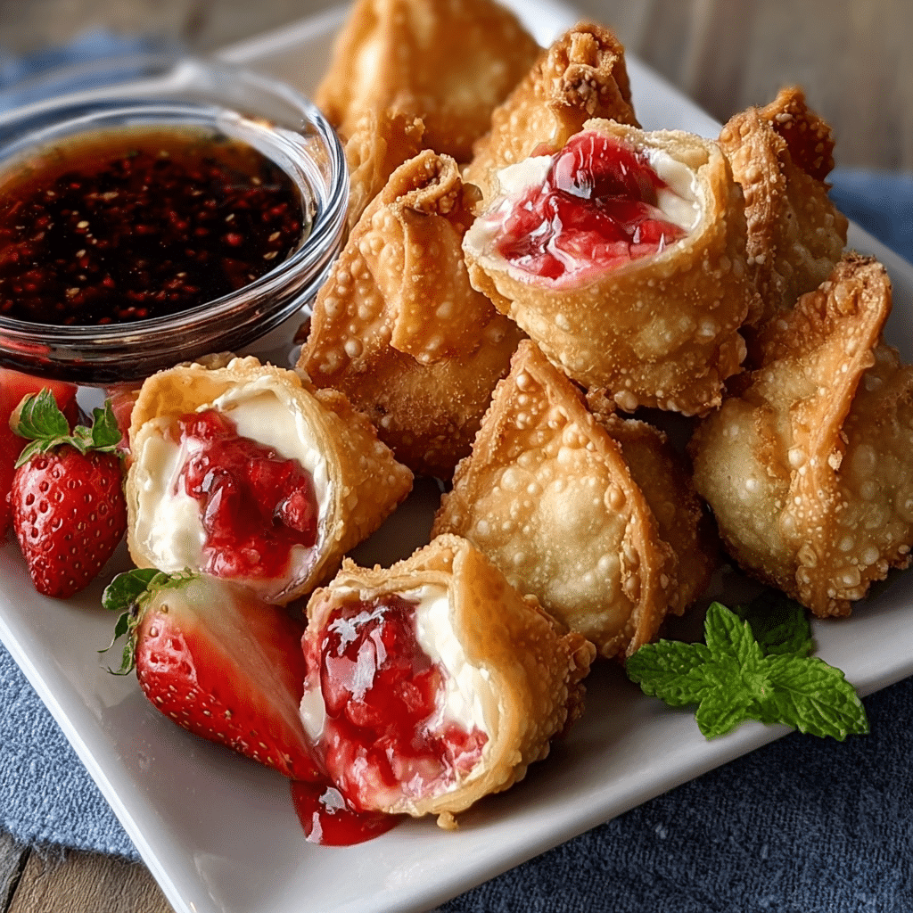 Deep-Fried Strawberry Cheesecake Stuffed Wonton Bites