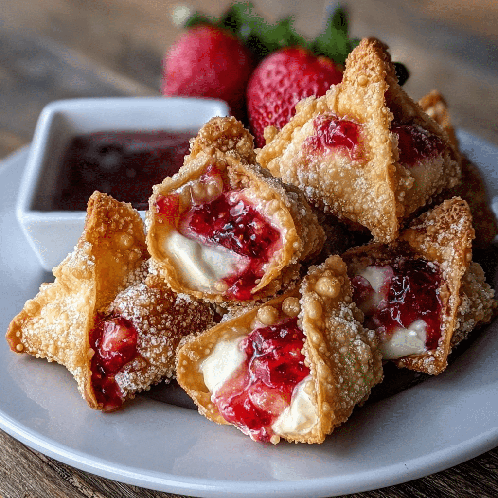 Deep-Fried Strawberry Cheesecake Stuffed Wonton Bites