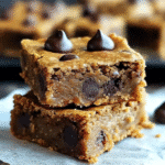 Healthy Peanut Butter Greek Yogurt Breakfast Blondies on cutting board