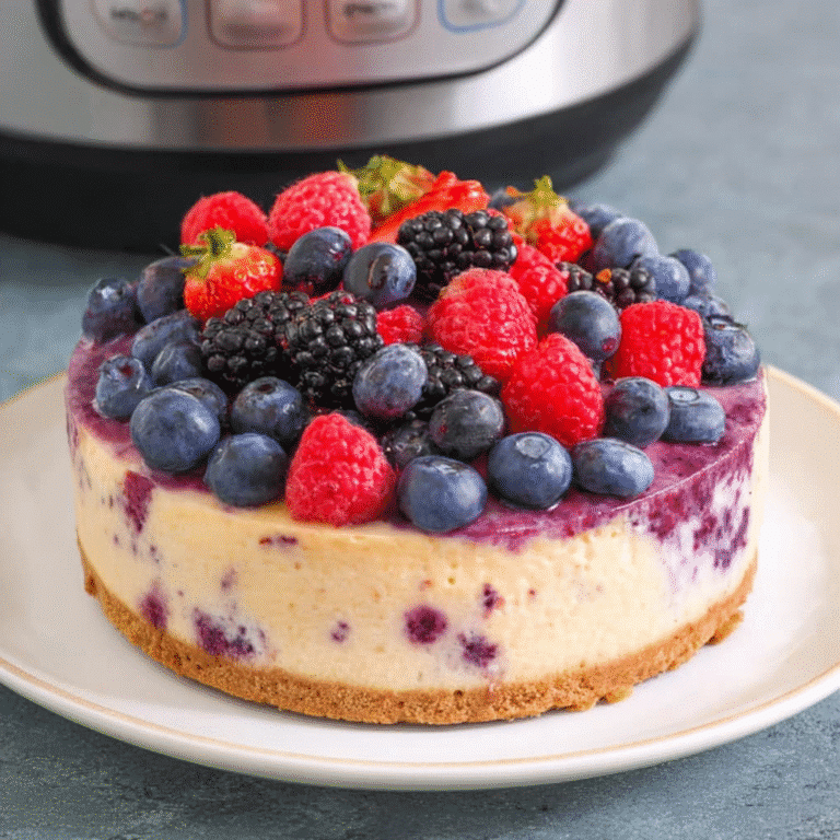 Instant Pot Berry Cheesecake topped with fresh berries