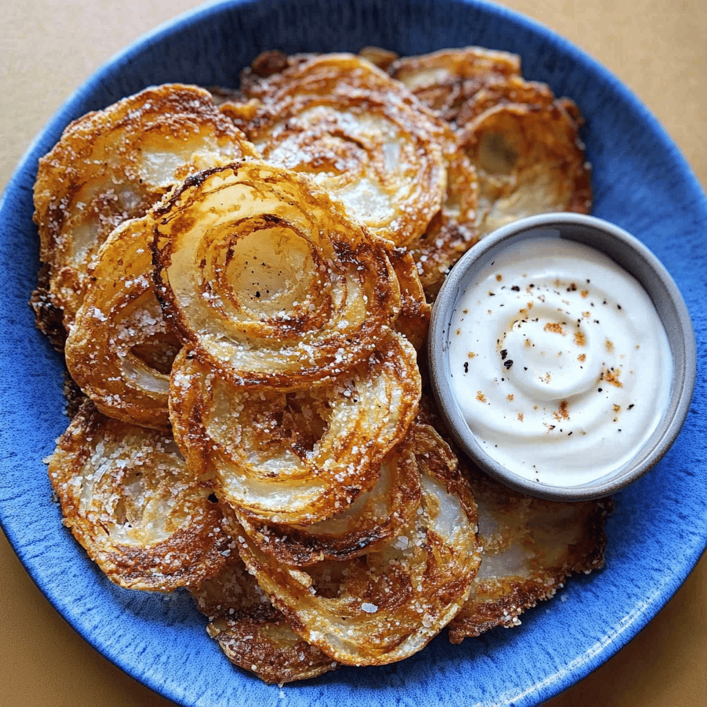 Onion ring chips served with dip