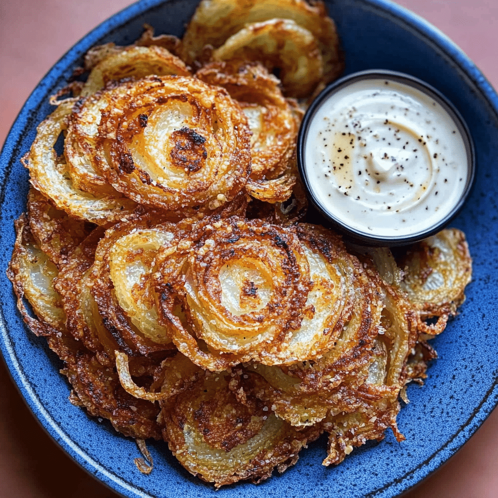 Onion ring chips recipe finished snack on tray