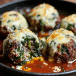 Spinach Garlic Meatballs Stuffed with Mozzarella