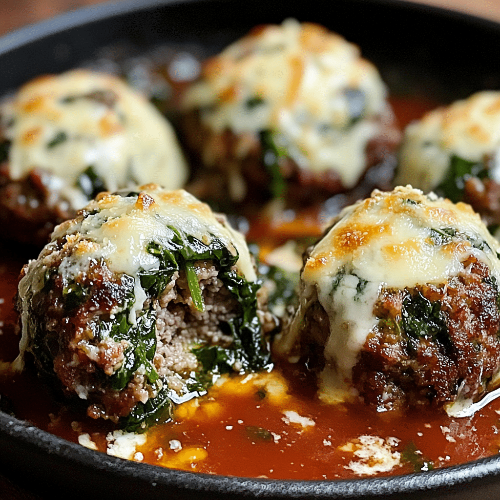 Spinach Garlic Meatballs Stuffed with Mozzarella