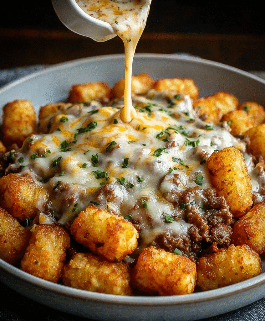 Tater Tot Breakfast Bowl with Sausage Gravy